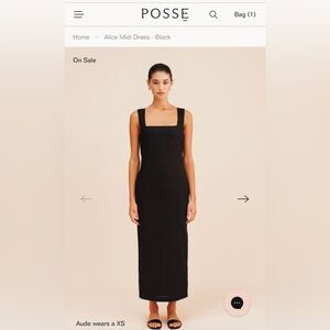 Posse Alice Linen Midi Dress in BLACK
